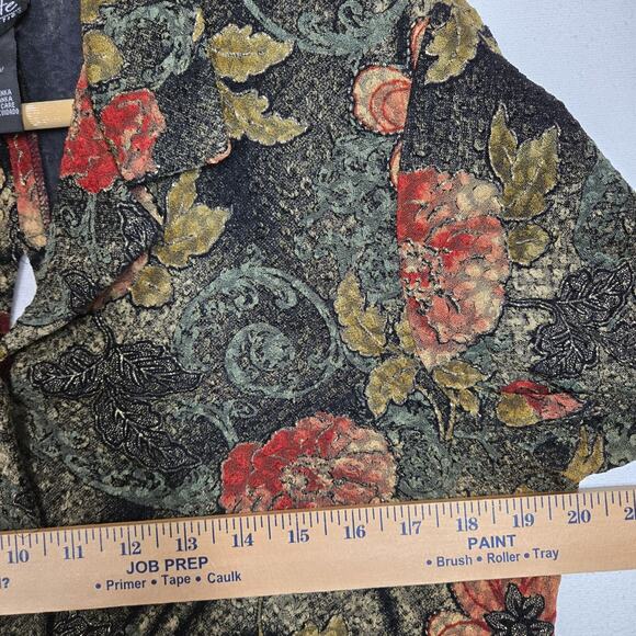 VTG K Petite Collection Jacket Sz 12P Green Multi Floral Button Front Open Back - Picture 11 of 14